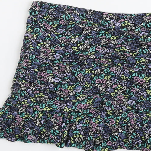 Marks and Spencer Girls Multicoloured Floral Viscose Mini Skirt Size 9-10 Years Regular Zip