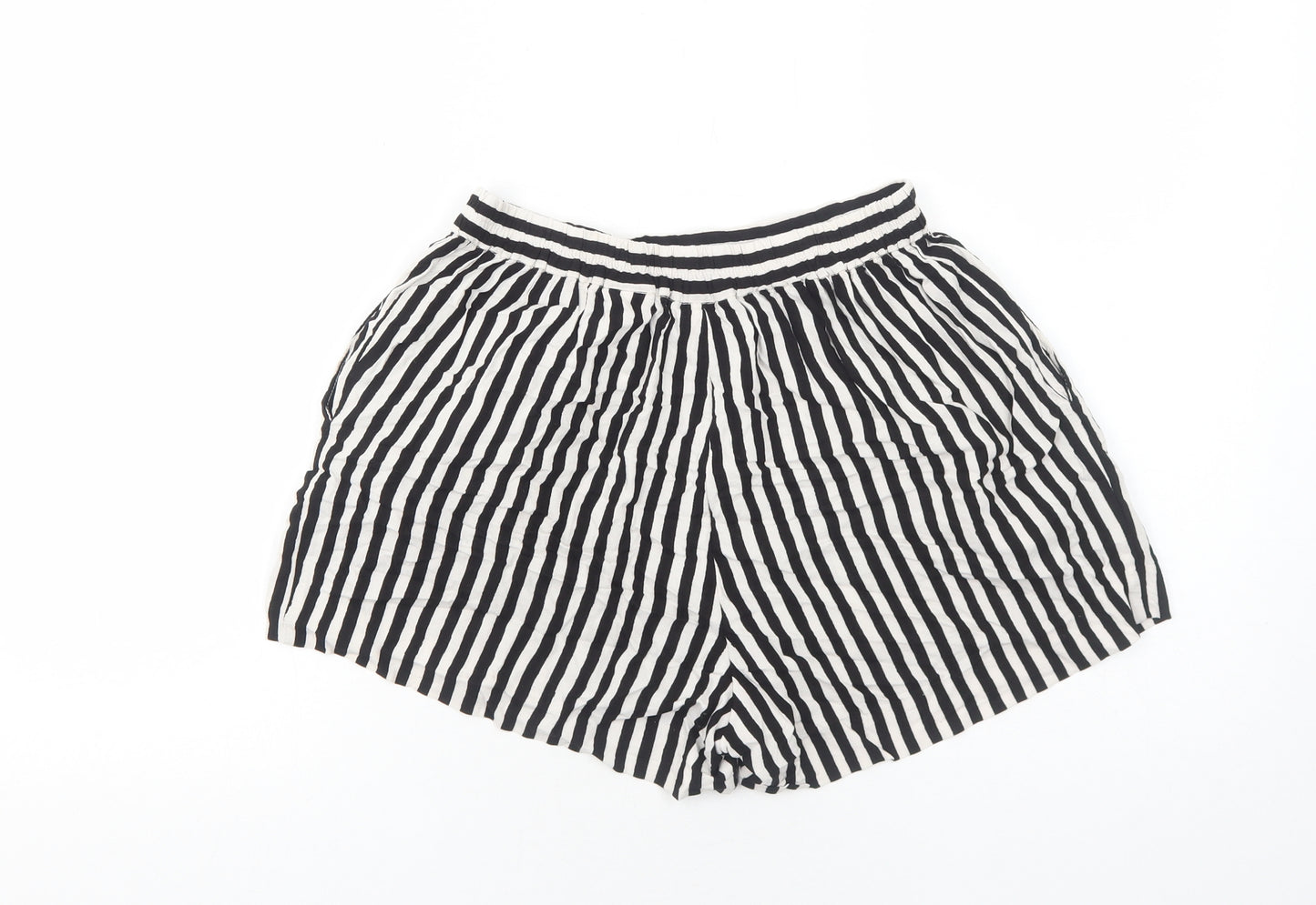 H&M Womens White Striped Viscose Basic Shorts Size 8 Regular Pull On