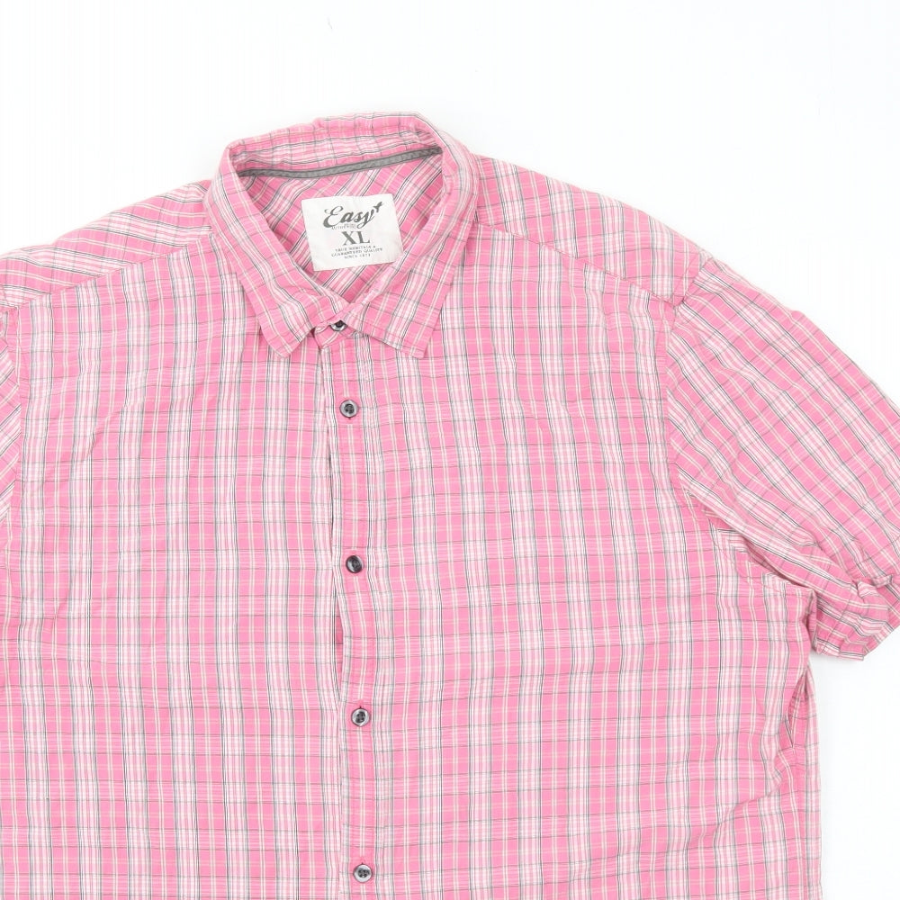 Easy Mens Pink Plaid Cotton Button-Up Size XL Collared Button