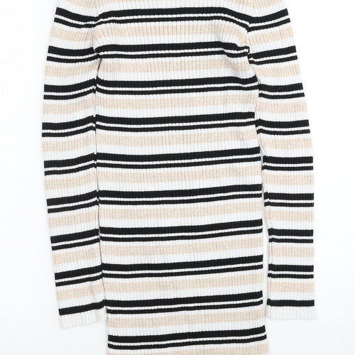 River Island Girls Multicoloured Striped Acrylic Blend Jumper Dress Size 9-10 Years Boat Neck Pullover