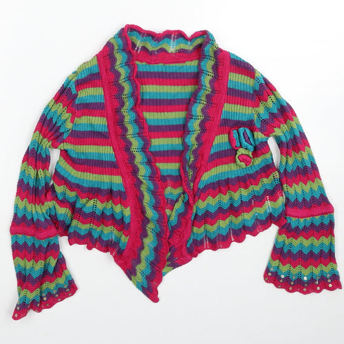 Marks and Spencer Girls Multicoloured V-Neck Striped Cotton Cardigan Jumper Size 5-6 Years Pullover