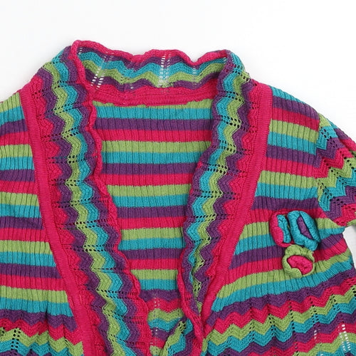 Marks and Spencer Girls Multicoloured V-Neck Striped Cotton Cardigan Jumper Size 5-6 Years Pullover