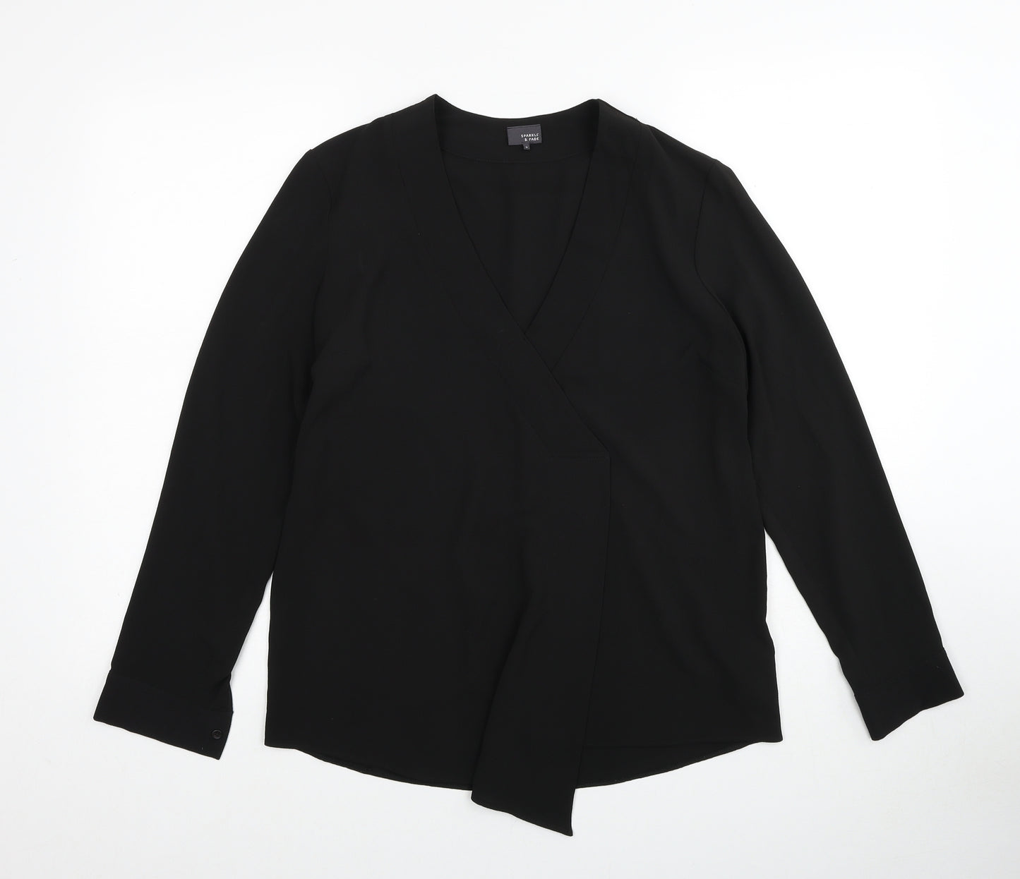 Sparkle & Fade Womens Black Polyester Basic Blouse Size S V-Neck