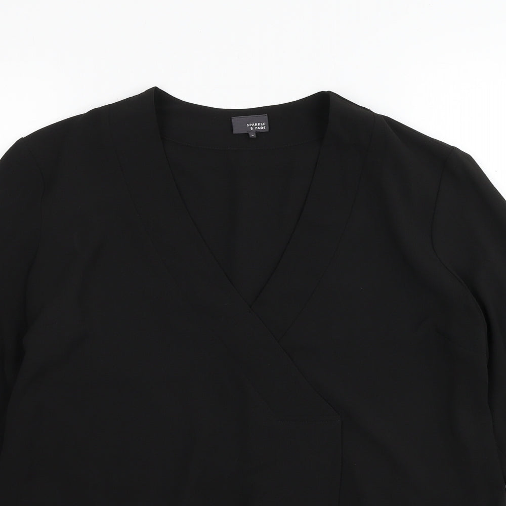 Sparkle & Fade Womens Black Polyester Basic Blouse Size S V-Neck