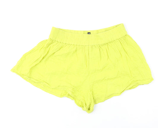 PRETTYLITTLETHING Womens Yellow Polyester Basic Shorts Size 10 Regular Pull On