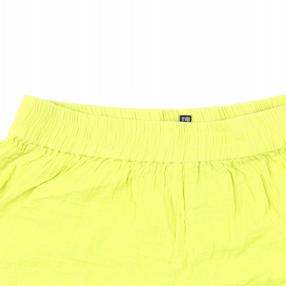 PRETTYLITTLETHING Womens Yellow Polyester Basic Shorts Size 10 Regular Pull On