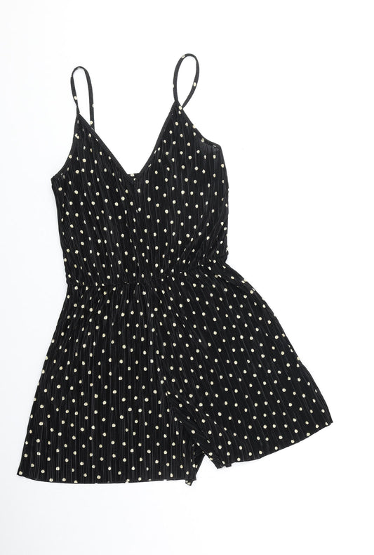 Topshop Womens Black Polka Dot Polyester Playsuit One-Piece Size 8 Pullover