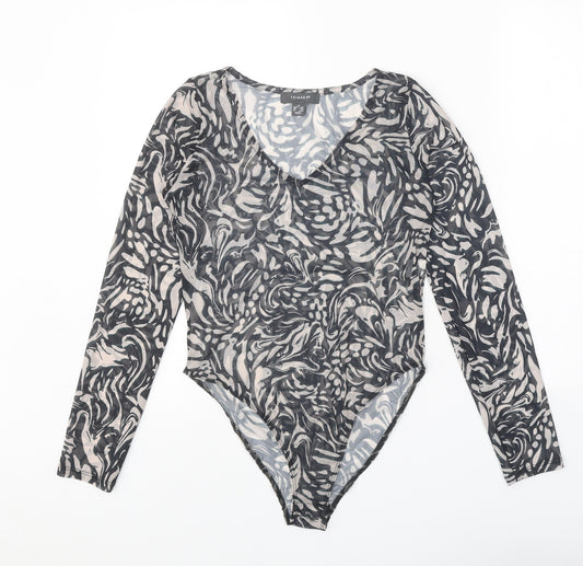 Primark Womens Black Geometric Polyester Bodysuit One-Piece Size 6 Snap