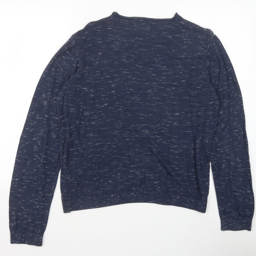 Topman Mens Blue Round Neck Cotton Pullover Jumper Size S Long Sleeve
