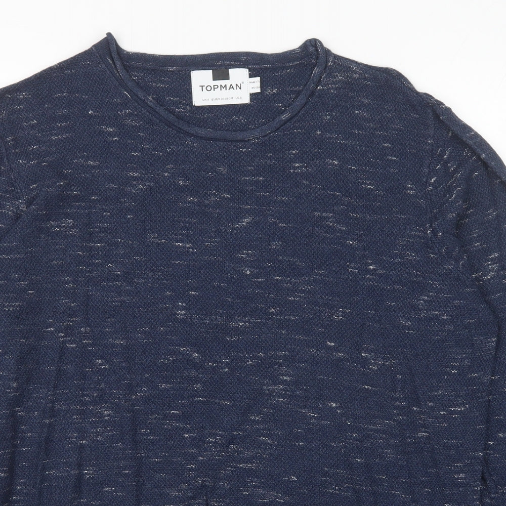 Topman Mens Blue Round Neck Cotton Pullover Jumper Size S Long Sleeve