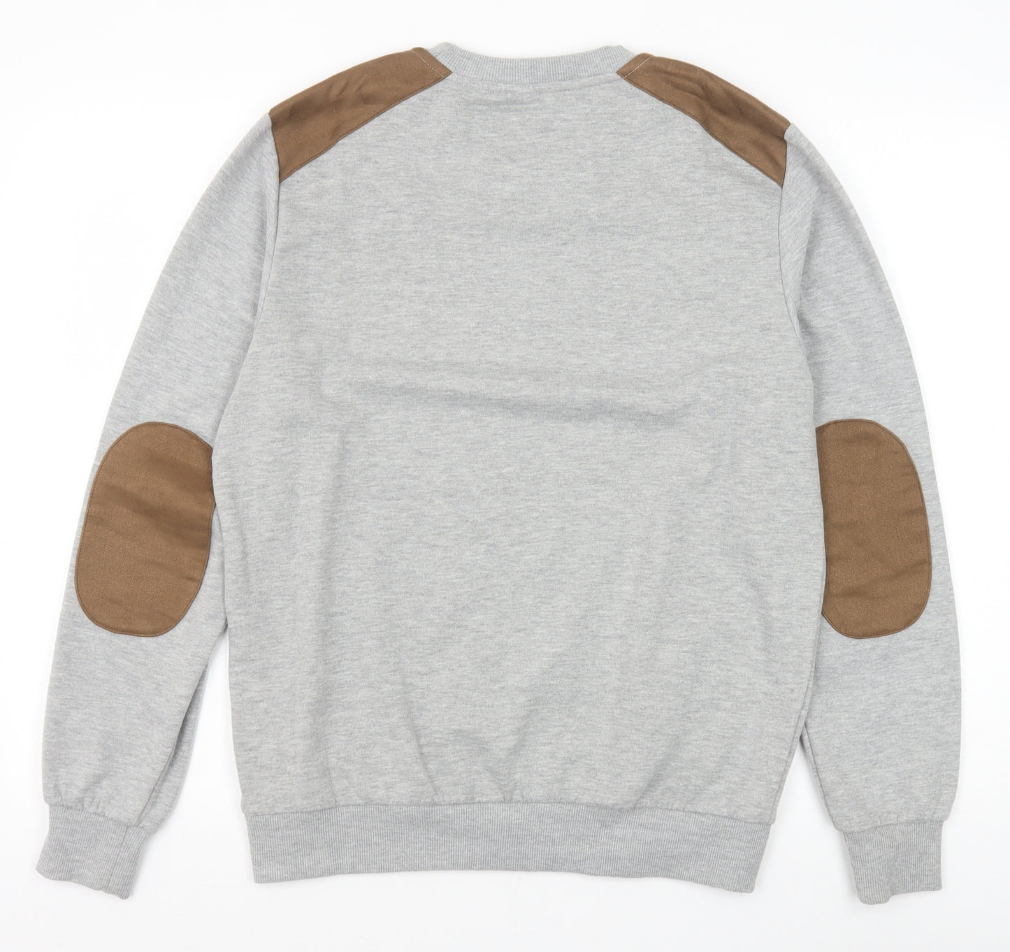New Look Mens Grey Cotton Pullover Sweatshirt Size M - Elbow Pads