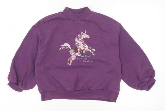 NEXT Girls Purple Cotton Pullover Sweatshirt Size 8 Years Pullover - Unicorn