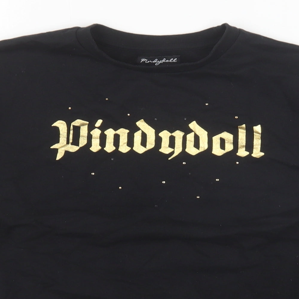 Pindydoll Girls Black Cotton Pullover Sweatshirt Size 10-11 Years Pullover