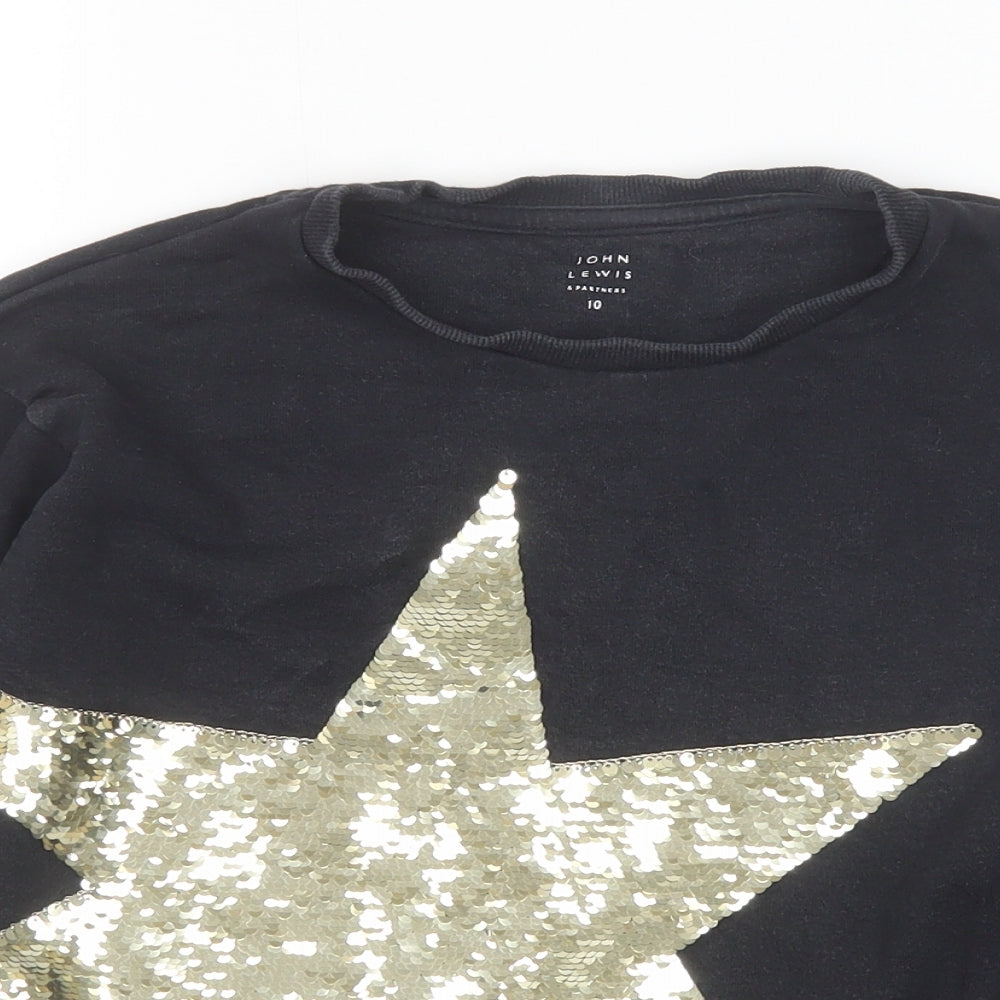 NEXT Girls Black Cotton Pullover Sweatshirt Size 10 Years Pullover - Star Detail
