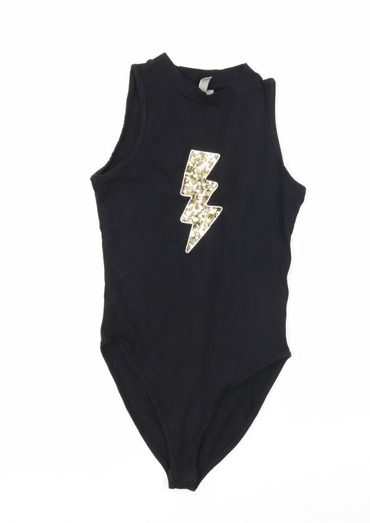 ASOS Womens Black Cotton Bodysuit One-Piece Size 8 Snap - Lightening Bolt
