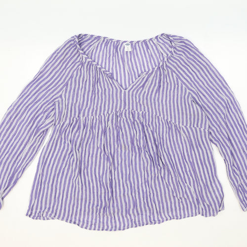 Old Navy Womens Blue Striped Polyester Basic Blouse Size XL V-Neck