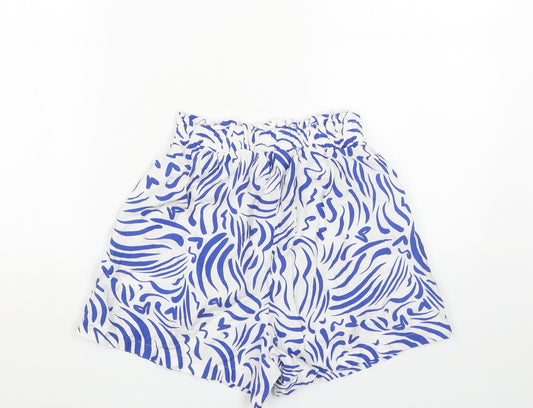 Primark Womens Blue Geometric Viscose Basic Shorts Size 6 Regular Pull On