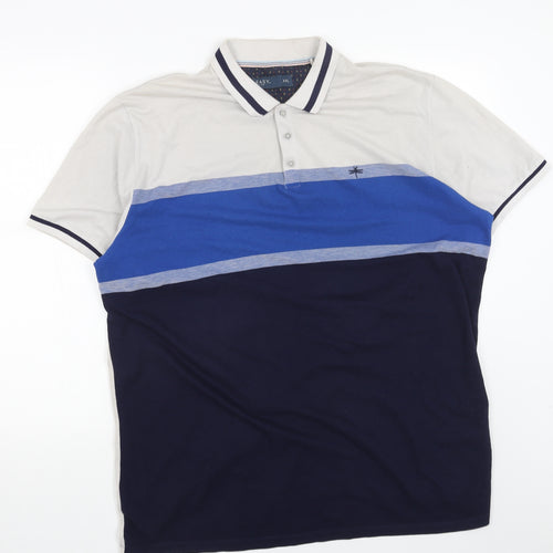 Easy Mens Blue Colourblock Cotton Polo Size 2XL Collared Pullover