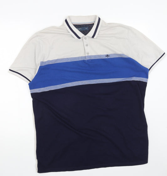 Easy Mens Blue Colourblock Cotton Polo Size 2XL Collared Pullover