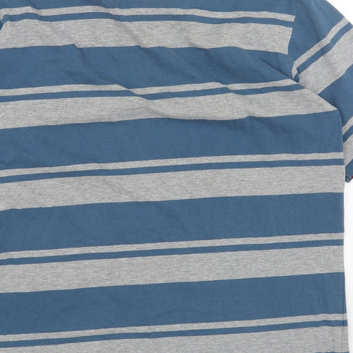 George Mens Blue Striped Cotton Polo Size L Collared Button