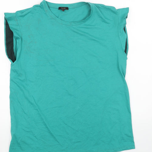 Massimo Dutti Womens Green Cotton Basic T-Shirt Size L Round Neck