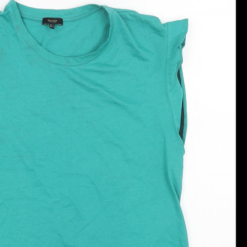 Massimo Dutti Womens Green Cotton Basic T-Shirt Size L Round Neck