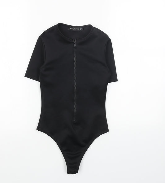 PRETTYLITTLETHING Womens Black Polyester Bodysuit One-Piece Size 4 Snap