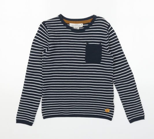 H&M Girls Blue Round Neck Striped Polyester Pullover Jumper Size 6-7 Years Pullover