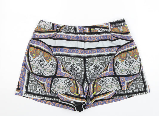 Topshop Womens Multicoloured Geometric Polyester Hot Pants Shorts Size 12 Regular Zip