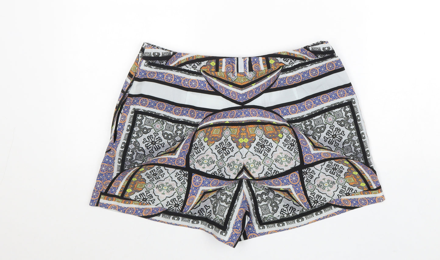 Topshop Womens Multicoloured Geometric Polyester Hot Pants Shorts Size 12 Regular Zip