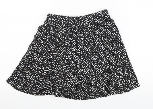 F&F Girls Black Animal Print 100% Cotton Skater Skirt Size 8-9 Years Regular - Spotted