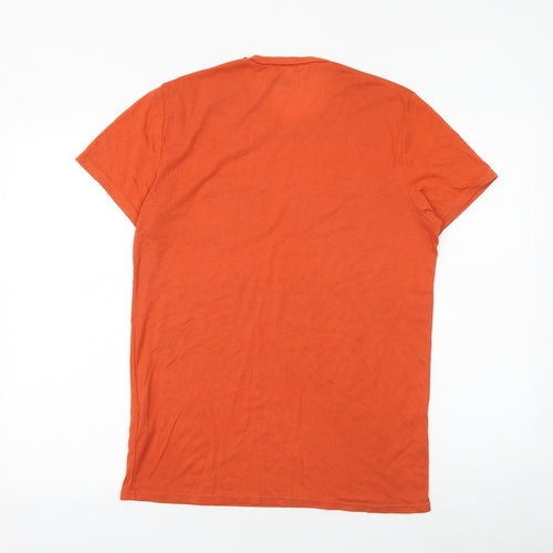 Hollister Mens Orange Cotton T-Shirt Size S Round Neck