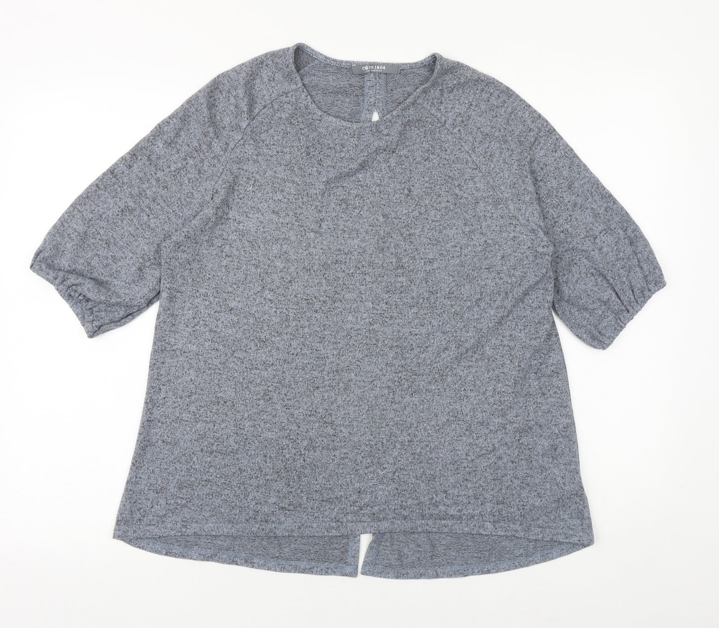 COIN 1804 Womens Blue Geometric Viscose Basic T-Shirt Size M Round Neck
