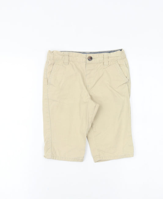 Denim & Co. Boys Beige 100% Cotton Chino Shorts Size 6-7 Years Regular Zip