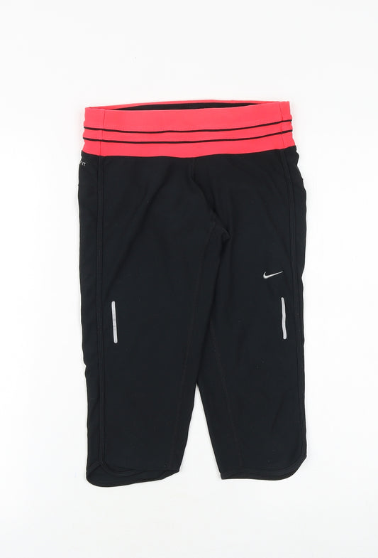 Nike Womens Black Colourblock Polyester Compression Shorts Size XS Regular Drawstring