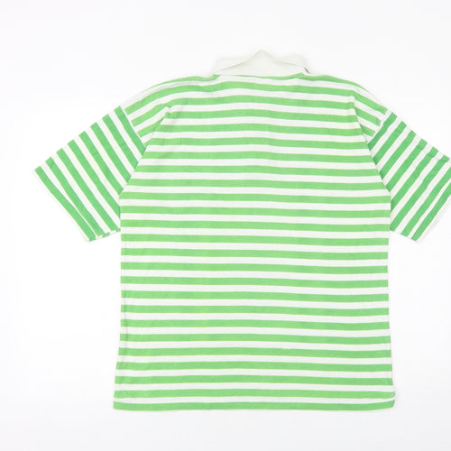 leisure man Mens Green Striped Cotton Polo Size M Collared Button