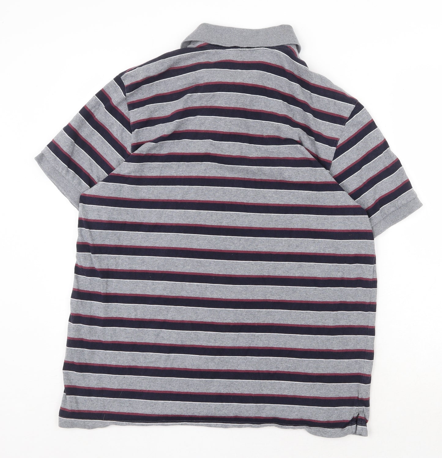 Marks and Spencer Mens Grey Striped 100% Cotton Polo Size L Collared Button