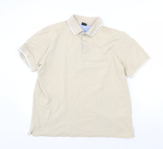 Cotton Traders Mens Beige Cotton Polo Size M Collared Button