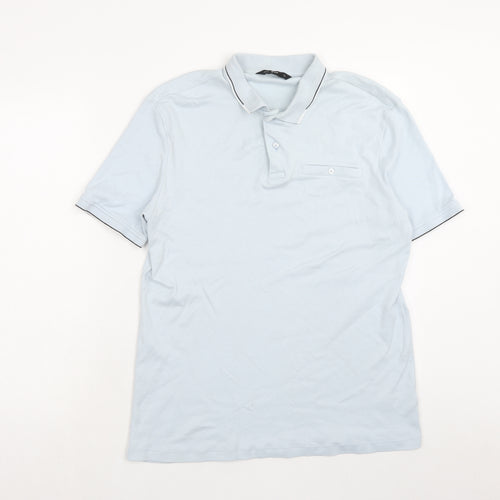 F&F Mens Blue Cotton Polo Size M Collared Button - Contrasting Trim