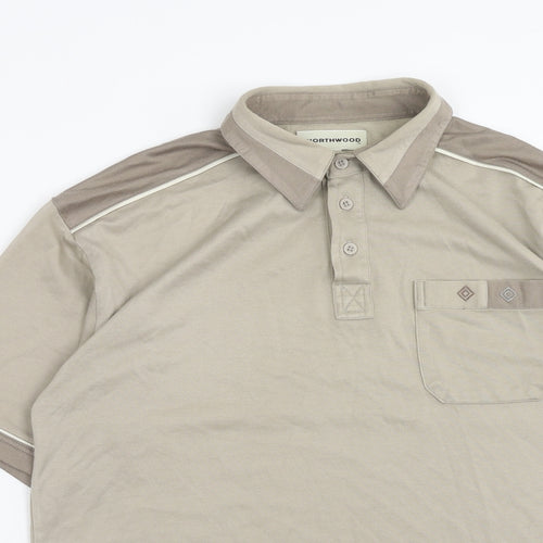 North wood Mens Grey Cotton Polo Size M Collared Button