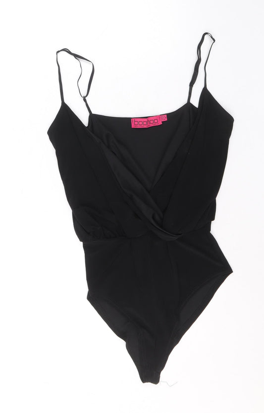 Boohoo Womens Black Polyester Bodysuit One-Piece Size 8 Pullover - Knot Front