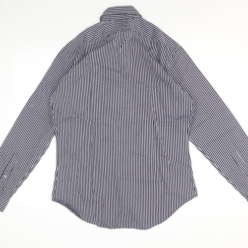 John Francomb Mens Blue Striped 100% Cotton Dress Shirt Size 16 Collared Button