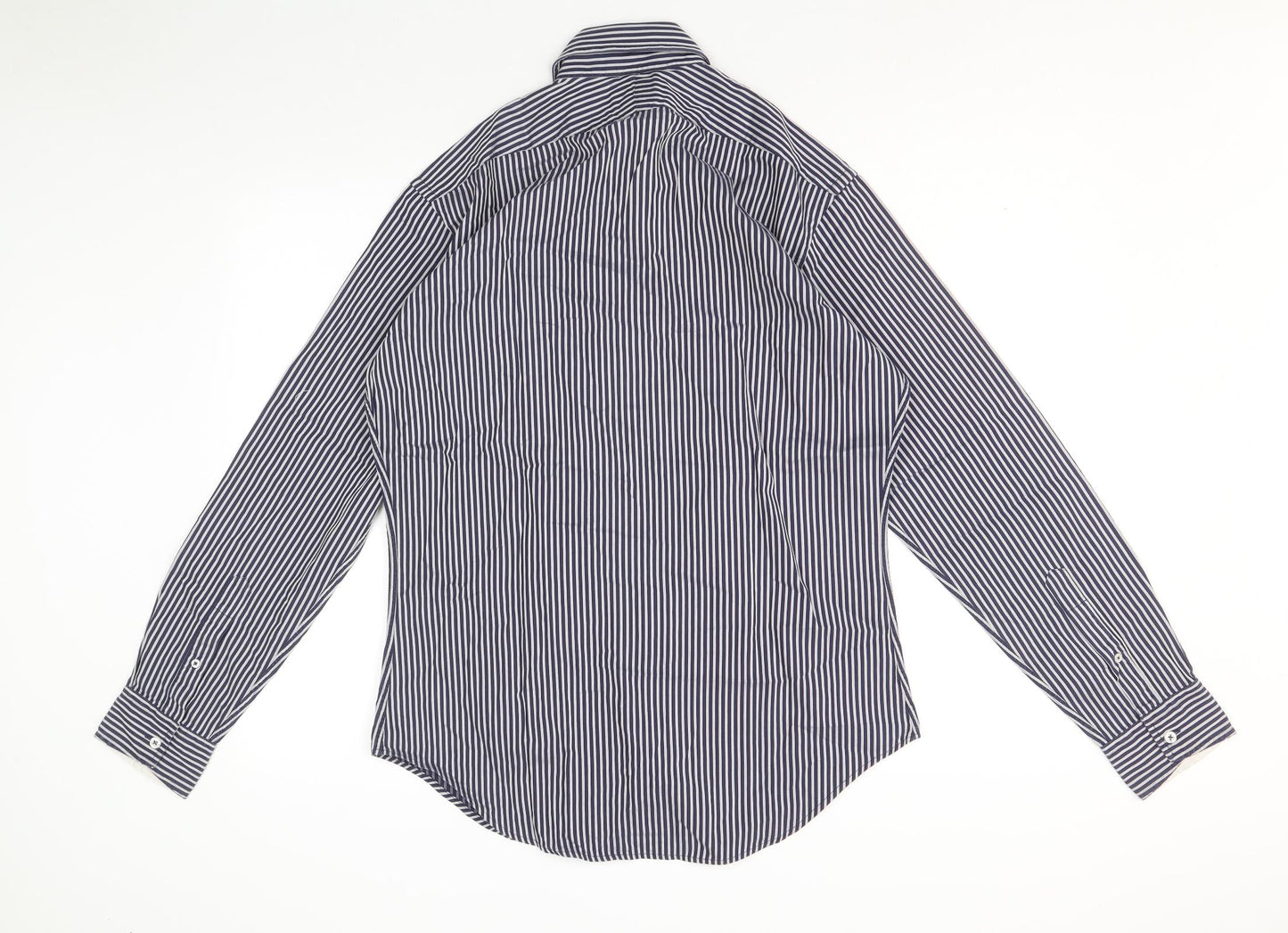 John Francomb Mens Blue Striped 100% Cotton Dress Shirt Size 16 Collared Button