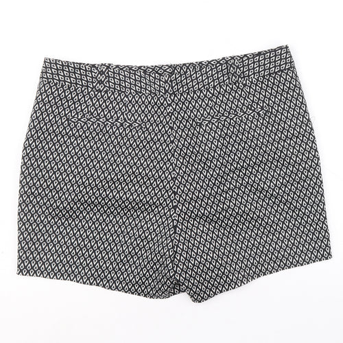 Worthington Womens Black Geometric Cotton Basic Shorts Size 14 Regular Zip