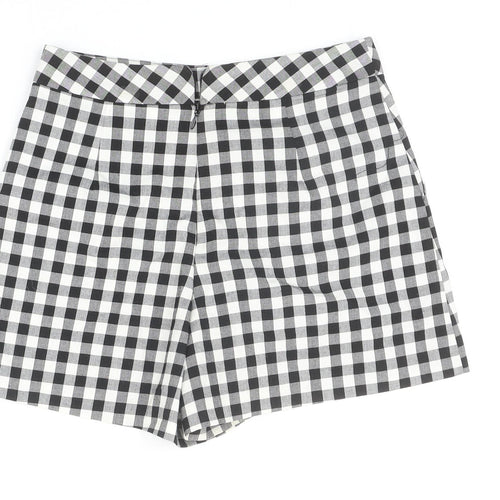 Topshop Womens Black Check Polyester Hot Pants Shorts Size 6 Regular Zip - Flower Detail
