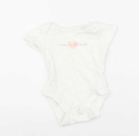 George Girls White 100% Cotton Babygrow One-Piece Size 6-9 Months Snap - Heart and Slogan