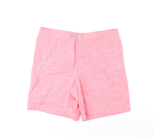 Papaya Womens Pink Geometric Linen Mom Shorts Size 14 Regular Zip