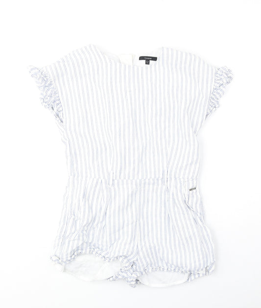 Autograph Girls White Striped Linen Playsuit One-Piece Size 9-10 Years Zip
