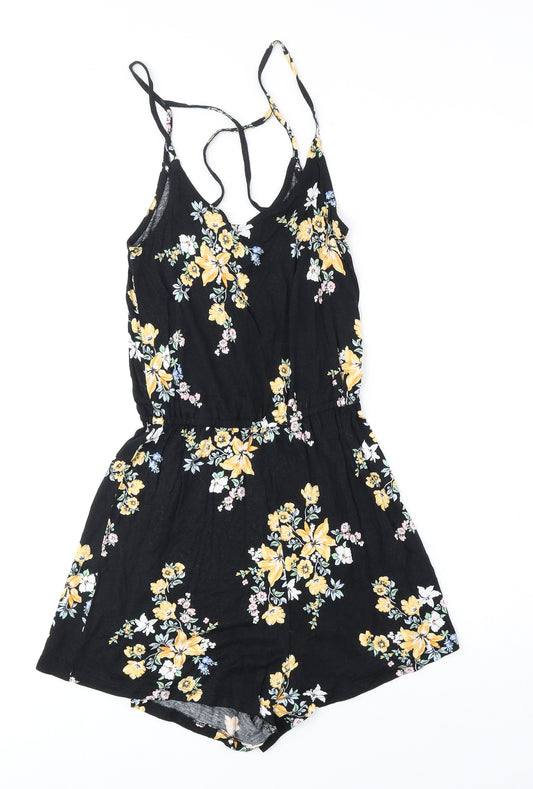 Divided by H&M Womens Black Floral Polyester Playsuit One-Piece Size 2XS Pullover