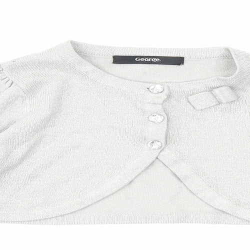 George Girls Silver Round Neck Acrylic Cardigan Jumper Size 5-6 Years Button
